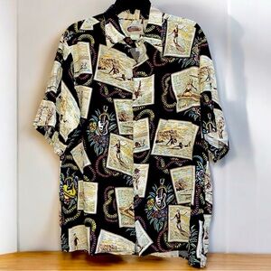 Reyn Spooner Art of Eddie Y L Hawaiian Shirt Surfers Guitars Crafted in Hawaii